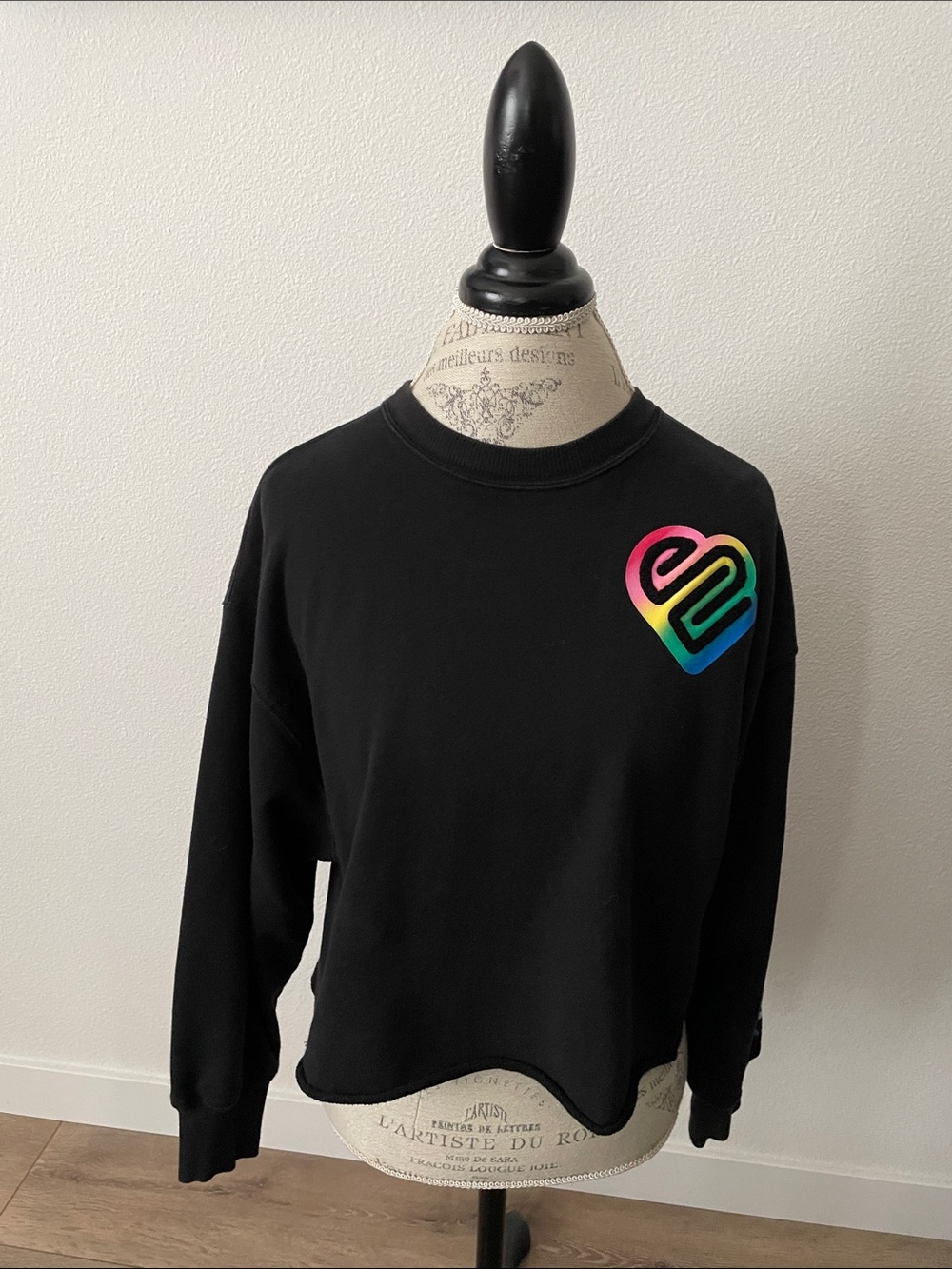 Justice Black Sweatshirt with Rainbow Heart Logo